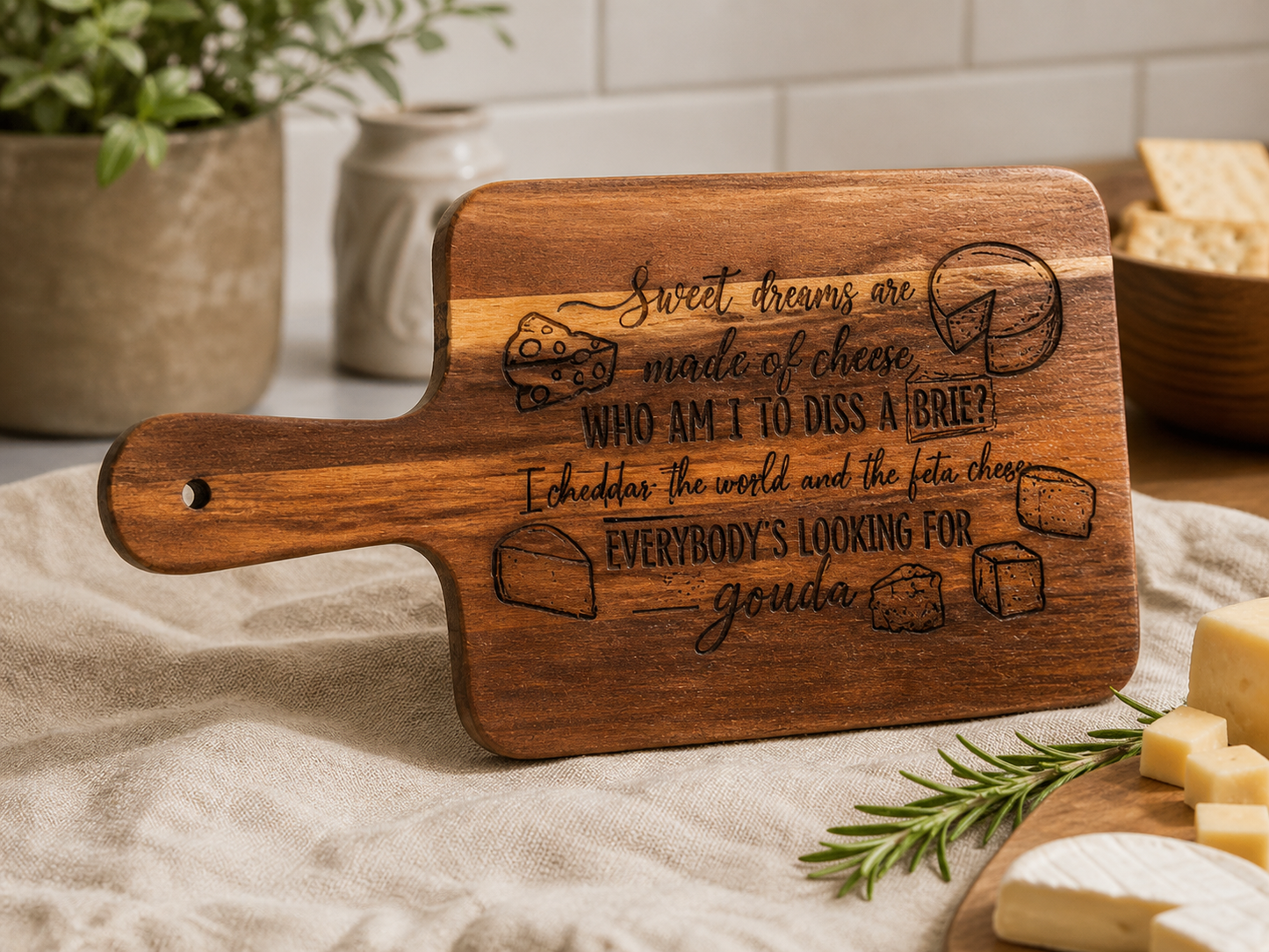 “Sweet Dreams Are Made of Cheese” Engraved Cheese Board